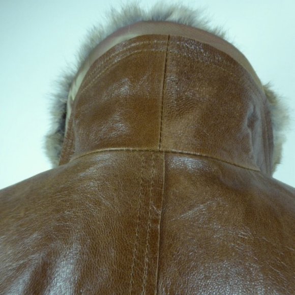 ARDEN B LEATHER brown blazer JACKET removable rabbit fur collar M fitted - Picture 10 of 12